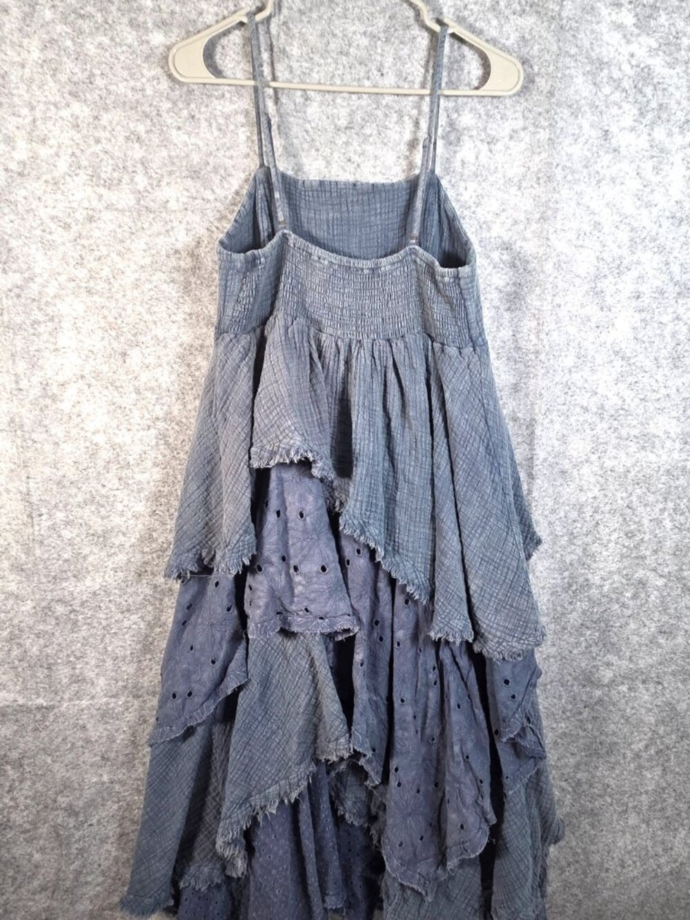 Oli & Hali Mineral Wash Denim Blue Tiered Maxi Dress L Boho Western Festival - Picture 7 of 12
